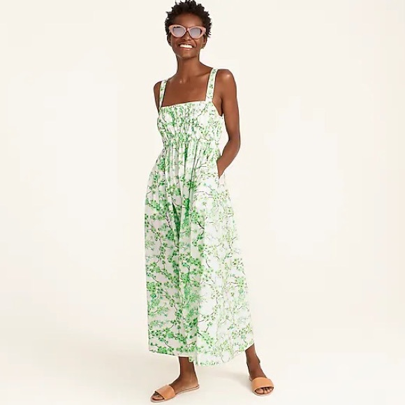 J. Crew Dresses & Skirts - J. Crew - Gathered Tank Midi Dress in Lime Green Cherry Blossom Floral